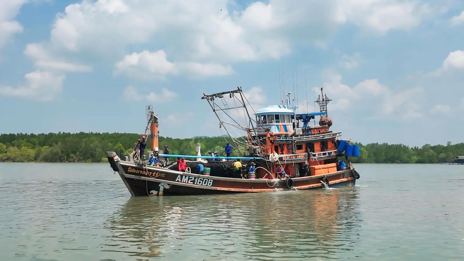fishing boat and worker